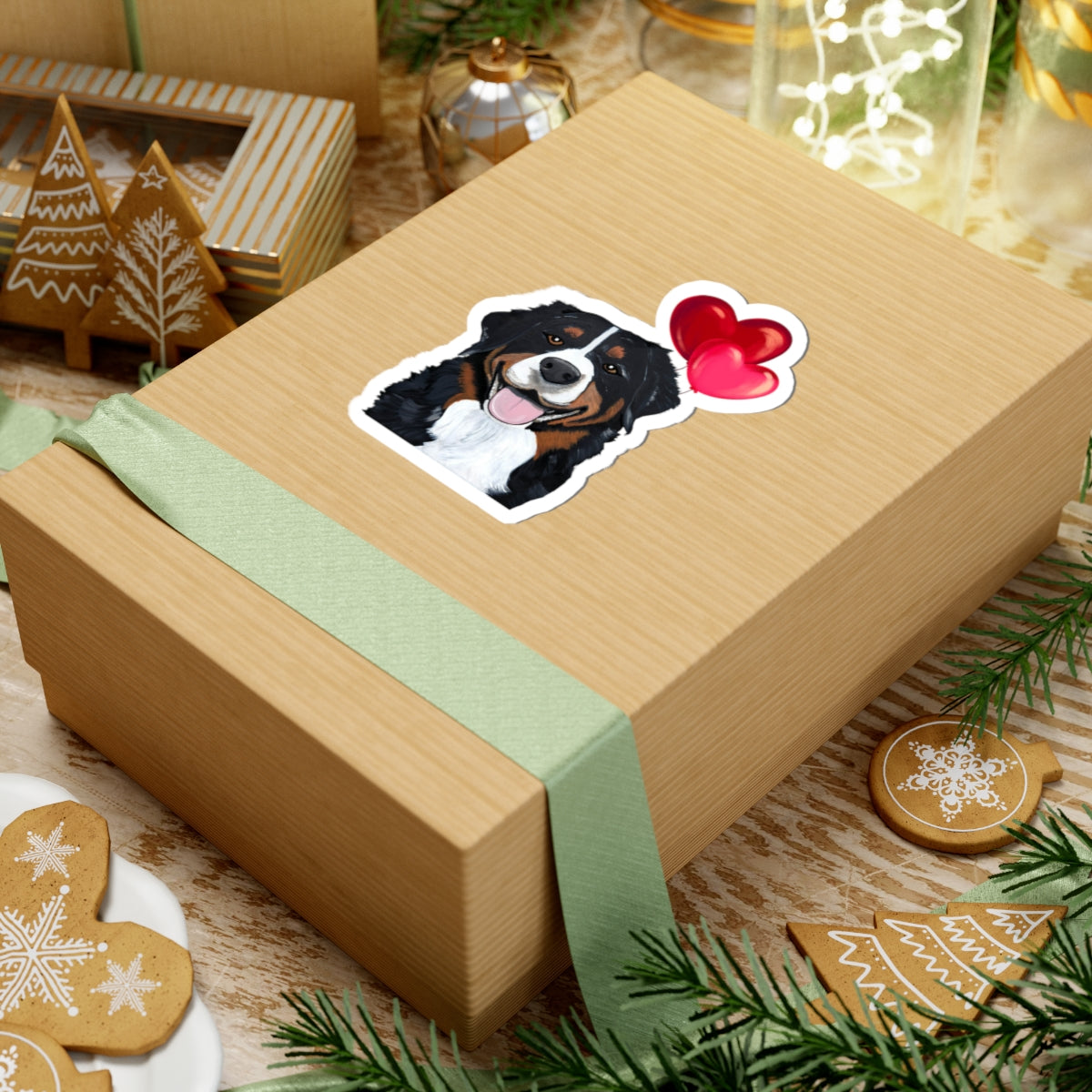 Dog with Heart Balloons Sticker | 3x3 Vinyl Decal